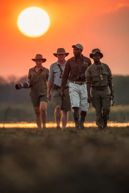 Walking safari through the wild landscapes of Liwonde National Park, Malawi.