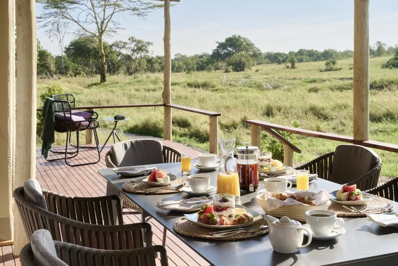 Breakfast on Lodge Porch Overlooking the Savannah, Kenya