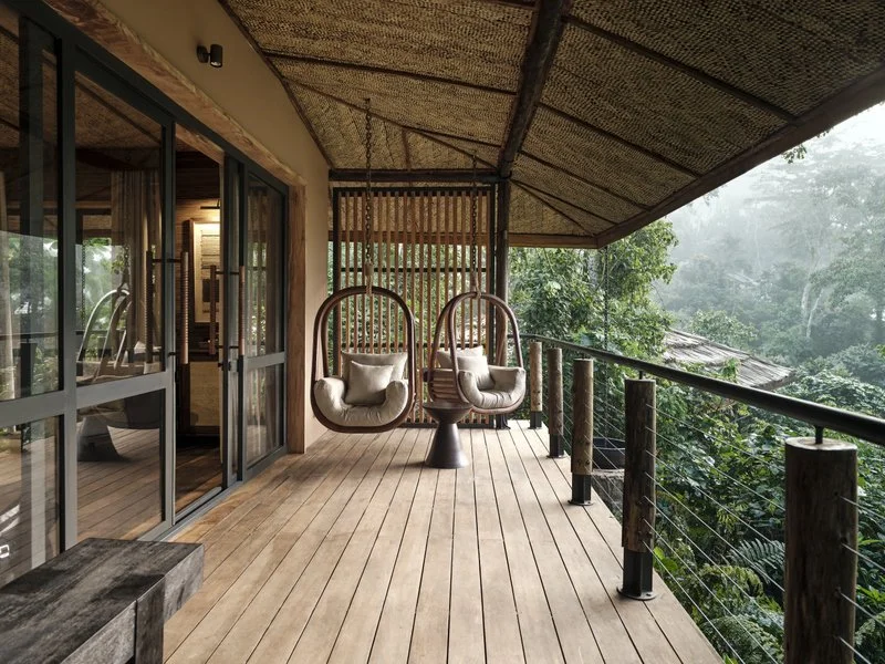 Lodge Balcony with Swinging Chairs, Virunga Massif, Uganda