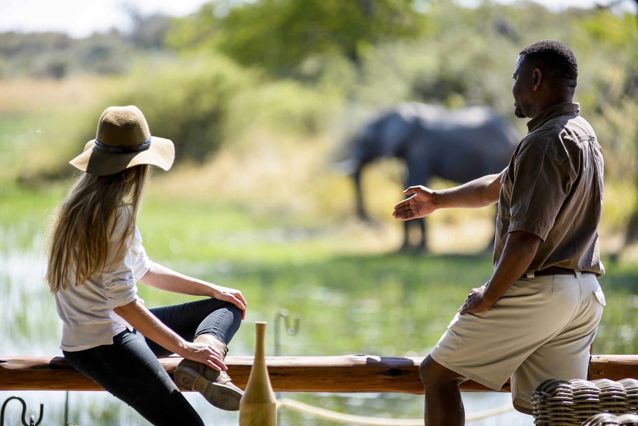 Guests Watching Elephants, Lodge, Botswana