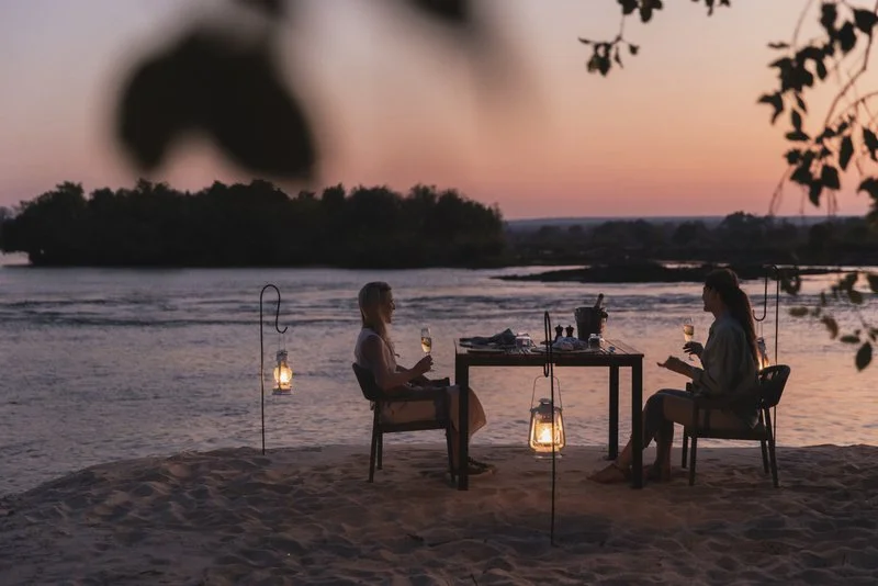 Romantic private dinner on the banks of the Zambezi River, Zambia