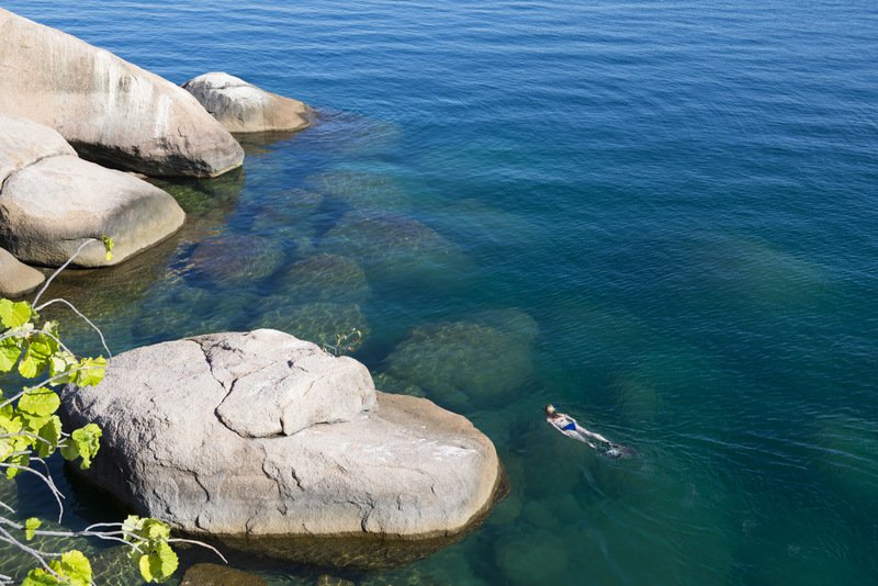 Snorkeling in Lake Malawi National Park, searching for vibrant cichlids