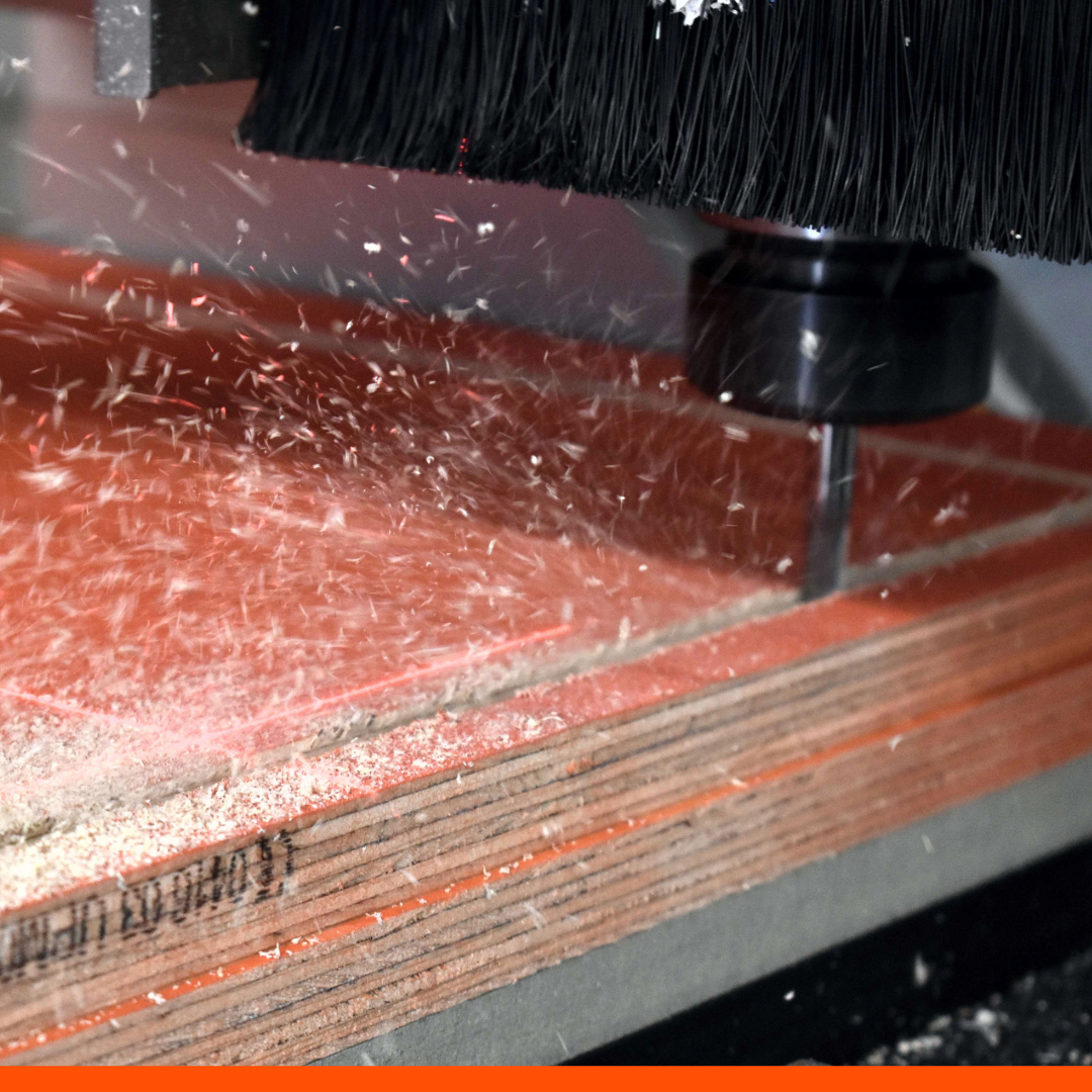 Wood being cut on CNC machine