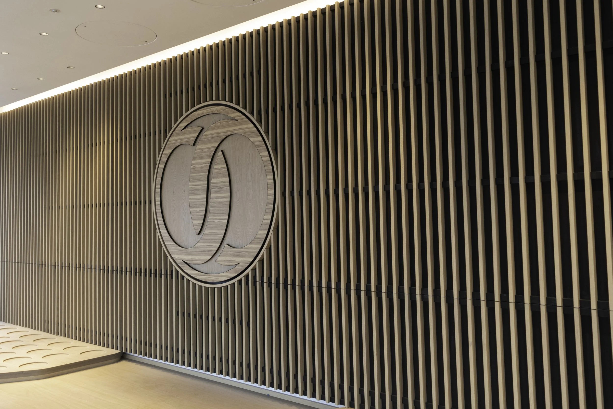 EBRD Entrance oak signage