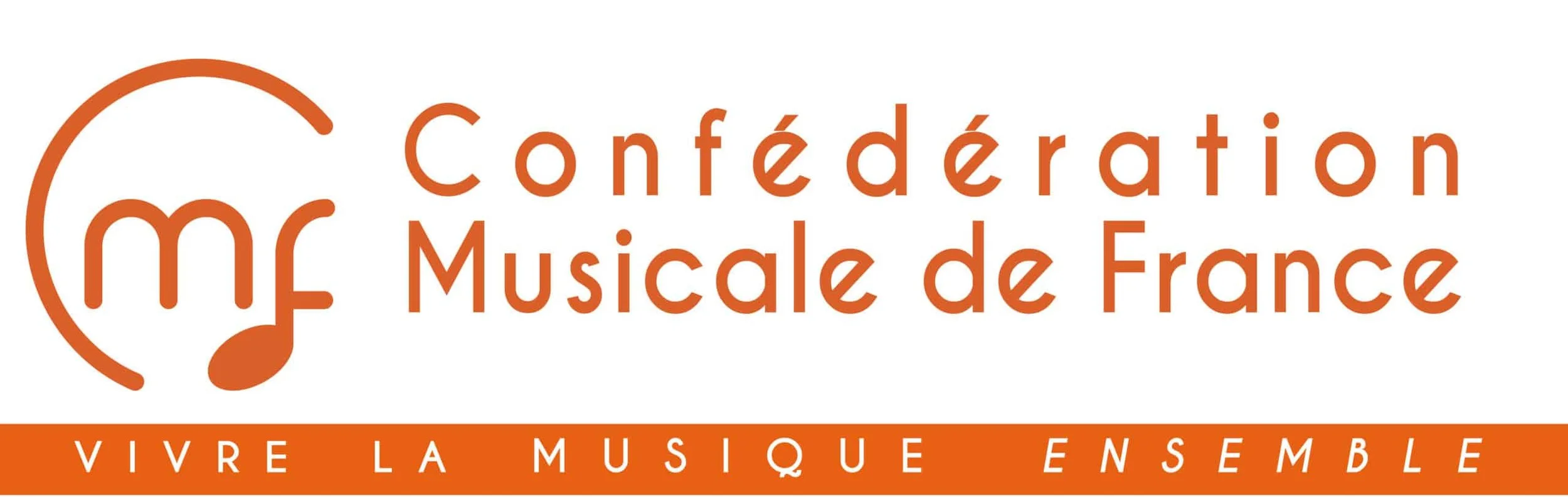 Logo de la Confédération Musicale de France avec un symbole de note de musique stylisée et le slogan "Vivre la Musique Ensemble" en orange.