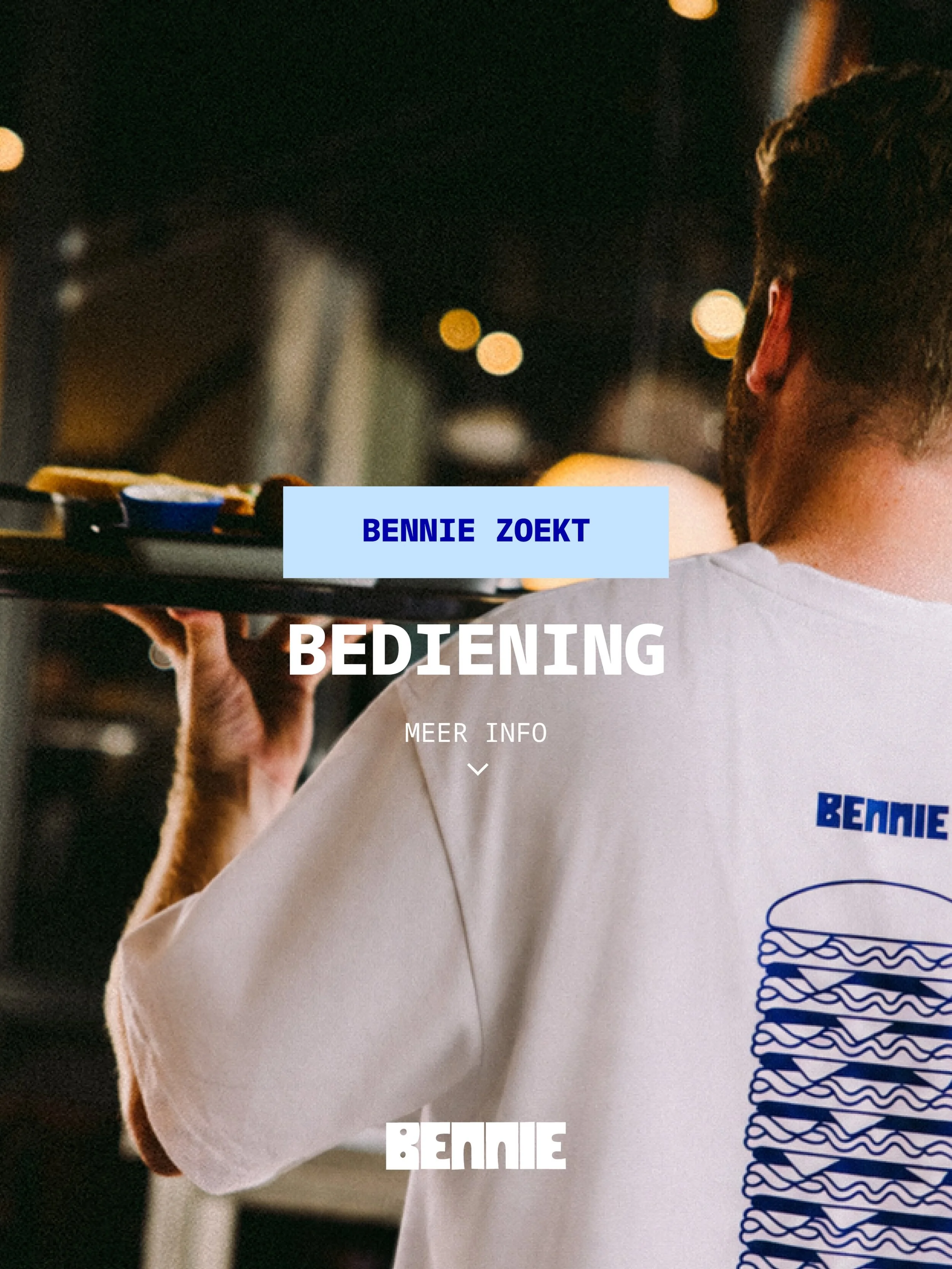 Ben jij wie BENNIE&rsquo;s burgers serveert?👀

Wij zijn opzoek naar bediening! Bij BENNIE draait alles om goede burgers en een gezellig sfeer om die lekker burgers op te eten. We zoeken iemand die net zo enthousiast is en perfect past bij BENNIE🍔

