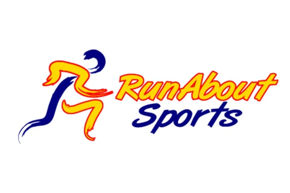 Logo for RunAbout Sports featuring a stylized running figure and the text 'RunAbout Sports' in red, yellow, and blue colors.