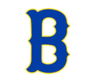 Stylized blue letter 'B' with pink and yellow outline.