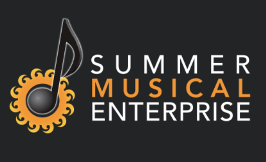 Logo for Summer Musical Enterprise featuring a yellow sun with a musical note in the center.
