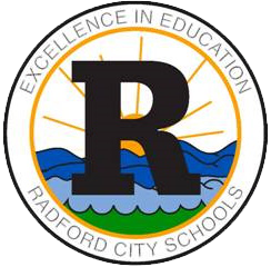 Logo for Bradford City Schools with the text 'Excellence in Education' and a large 'R' in the center, featuring waves and grass at the bottom.