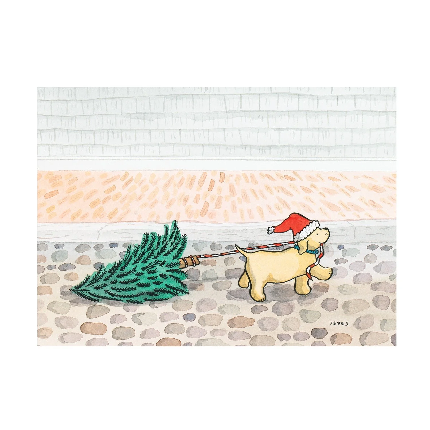 "Christmas Stroll" - Santa Labrador Retriever - Original Nantucket Christmas Painting