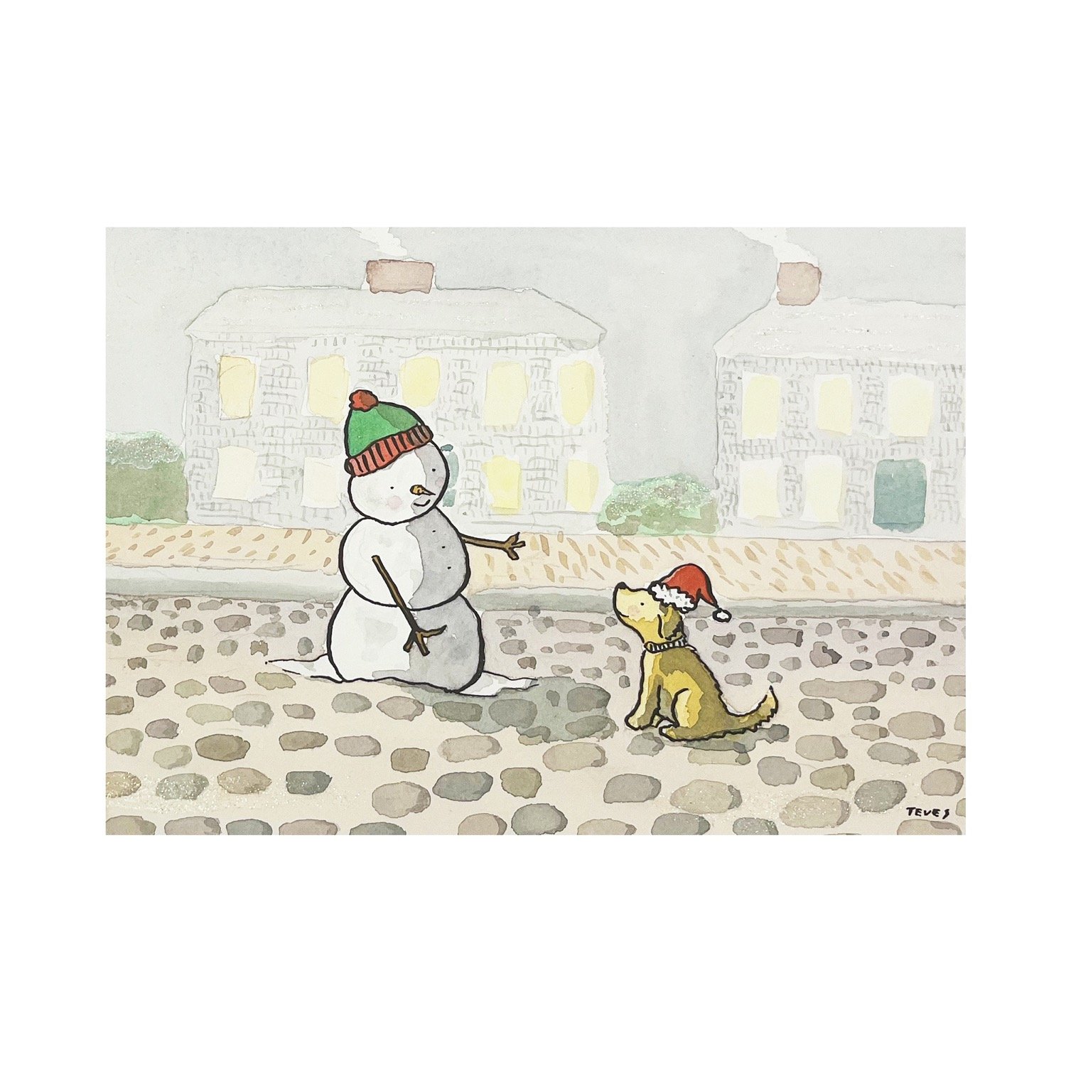 Christmas on Upper Main: Nantucket Original Watercolor