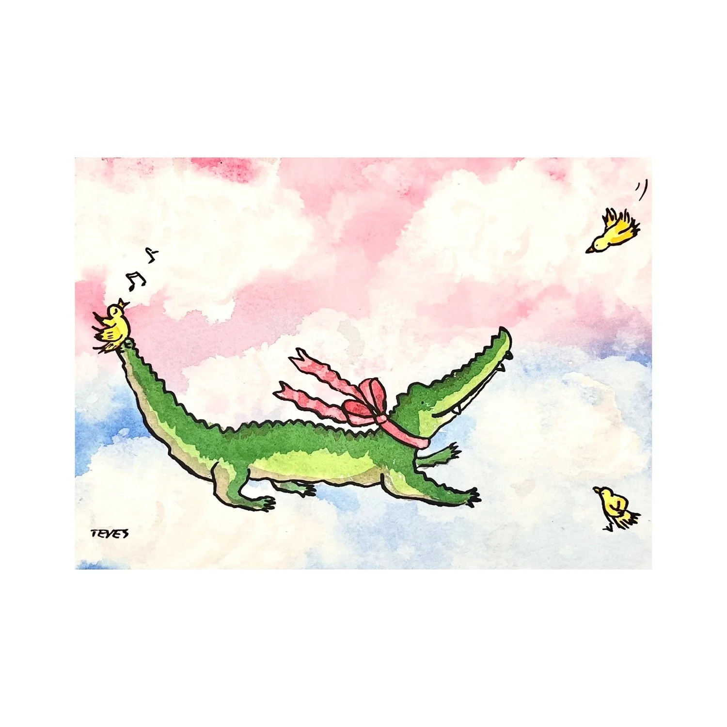 “Alligator Dreams” - Original Painting of Alligator in the Clouds