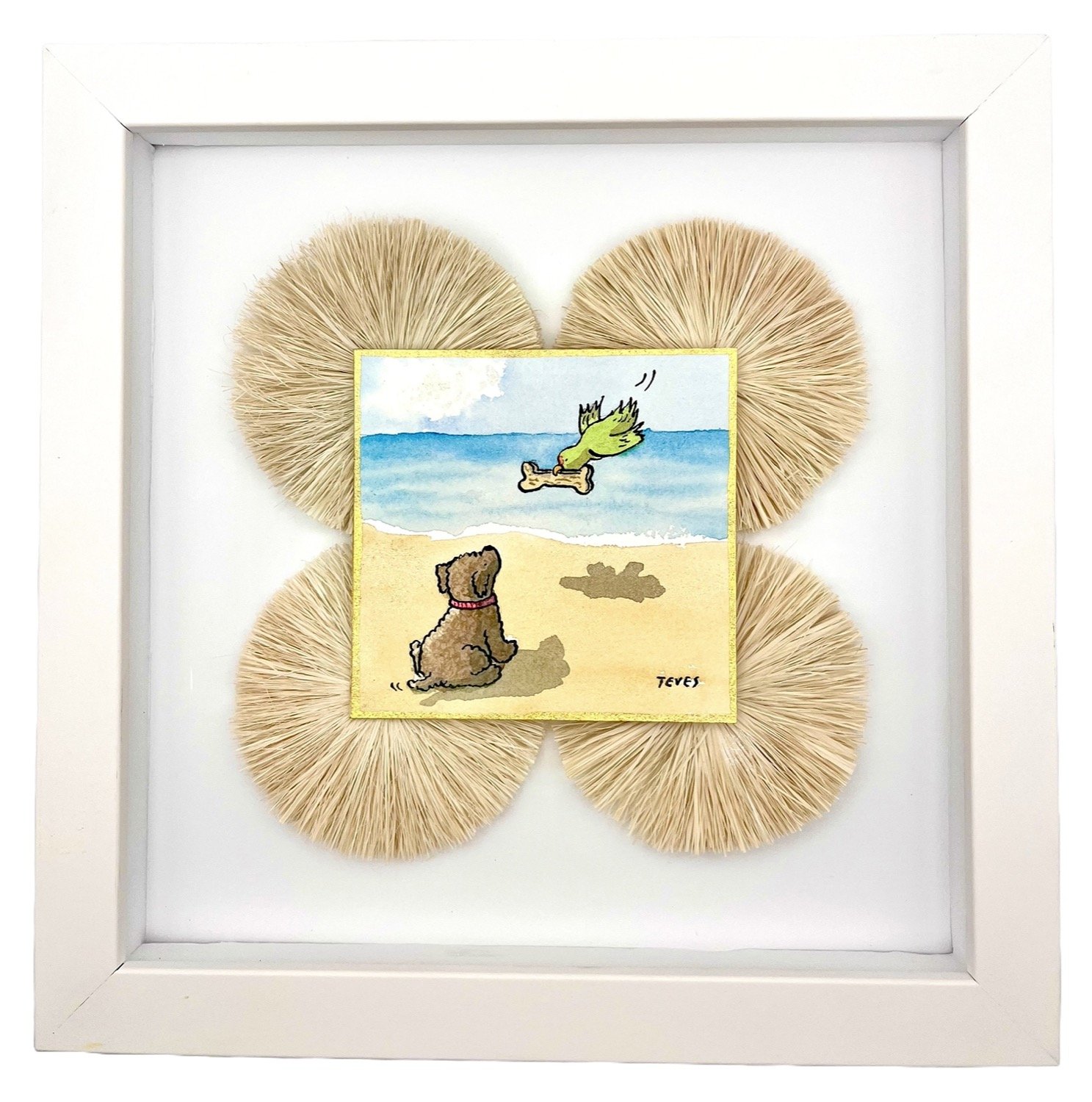 Original Painting of Labradoodle with Parrot - Coastal Artwork