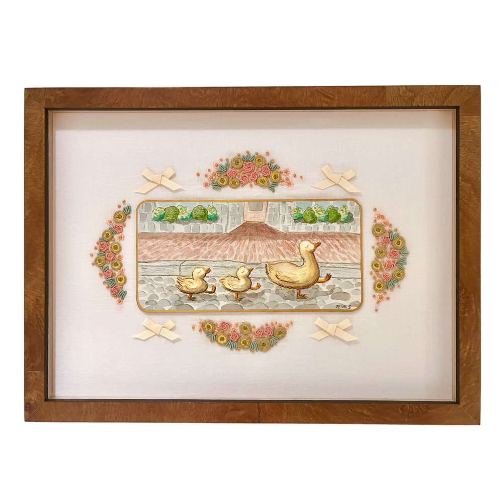 Original Nantucket Painting with Hand Embroidery