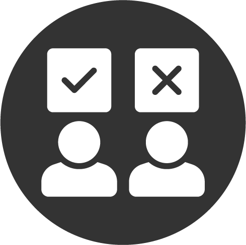Icon showing two people with check and cross marks above their heads, indicating a choice or comparison.