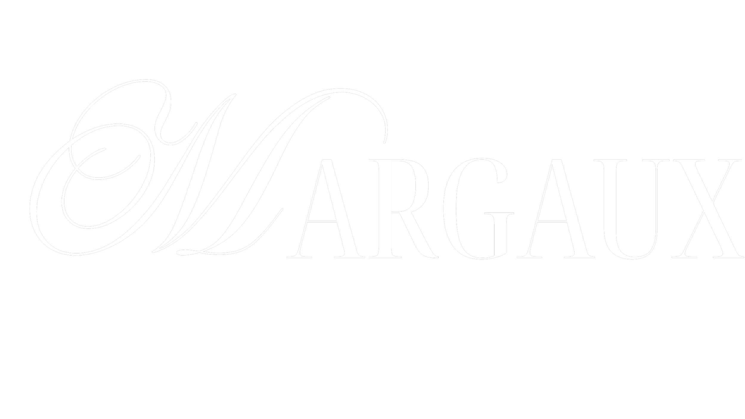 The word "MARGAUX" in white sophisticated stylized font on an image of a glistening French Riviera sea.