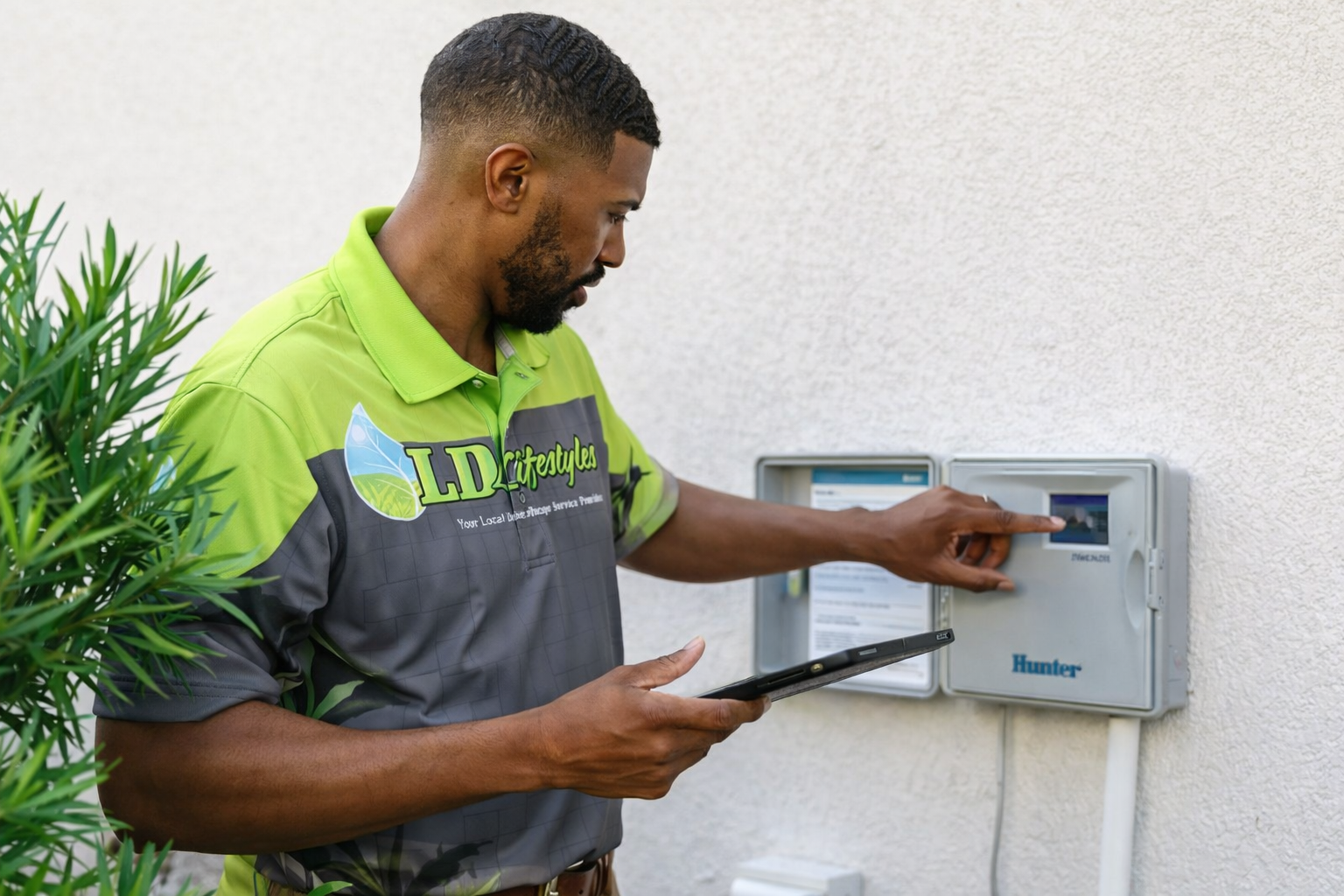 Ld Lifestyles team fixing irrigation and checking zones for functionality. 