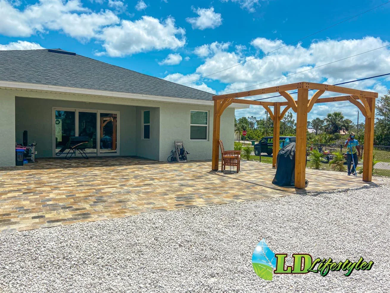 Paver pad and crushed shell installation in Rotunda West, FL.