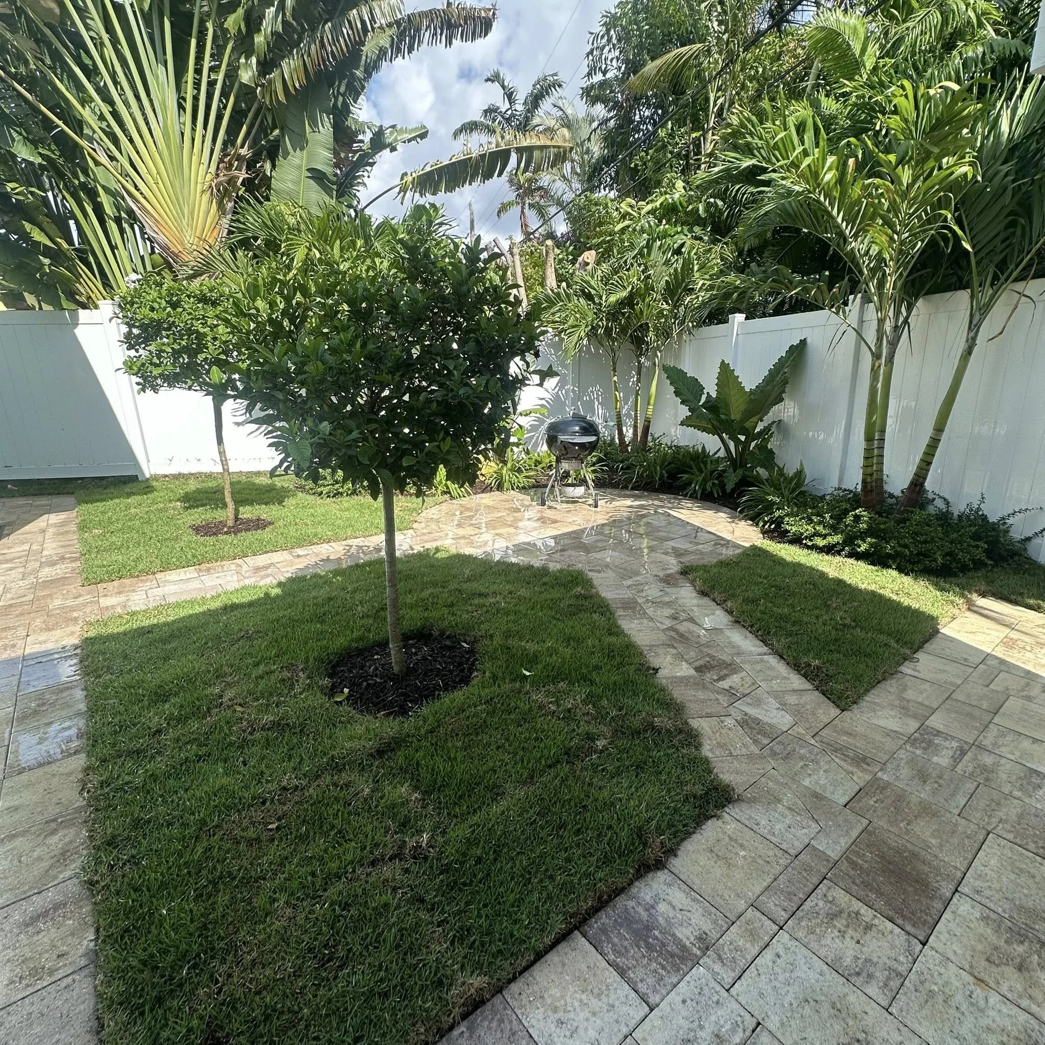 Backyard hardscape design with plants and trees in Port Charlotte, FL.