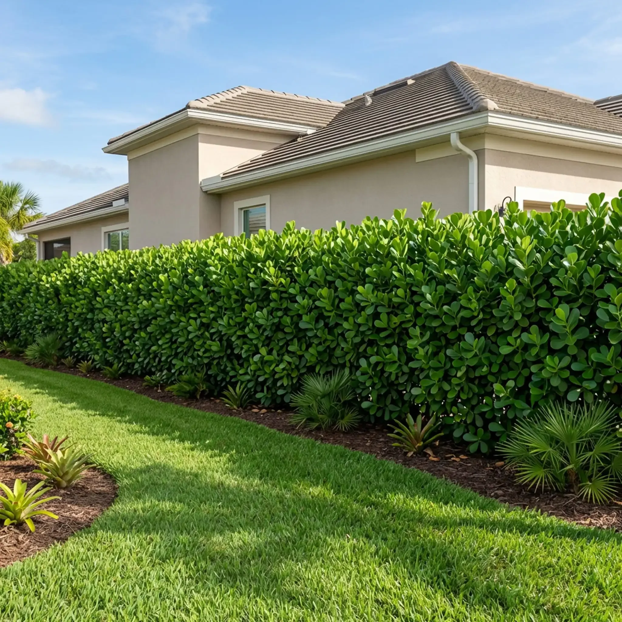 Clusia hedge line installed and maintained by LD Lifestyles.