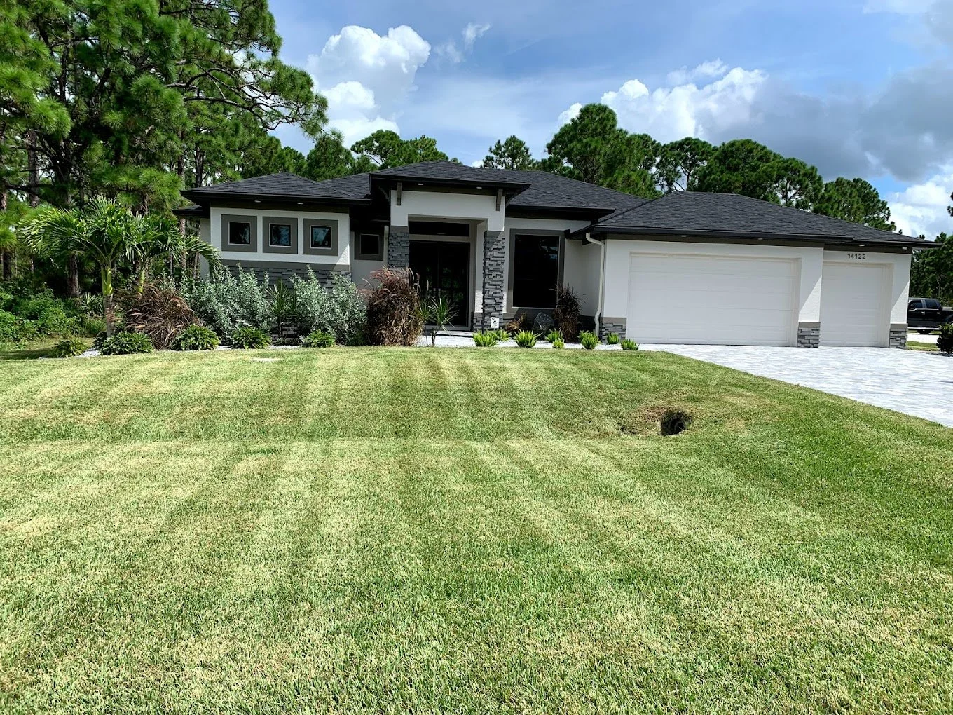 Freshly mowed St. Augustine lawn in North Port by LD Lifestyles landscape company.
