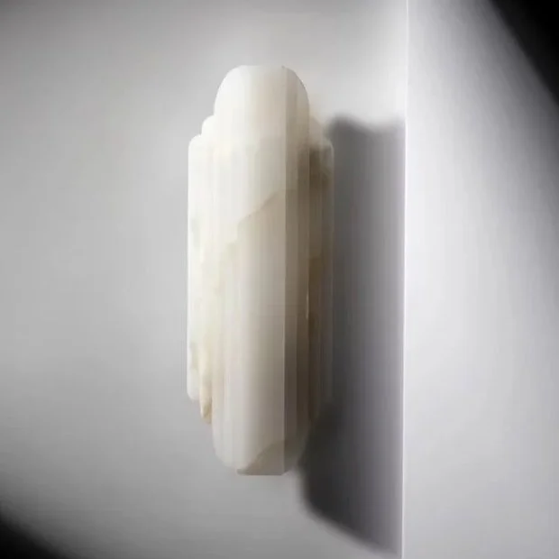 Lizette Rützou. walljewel. White onyx. made in italy. made in Denmark. Rose onyx. wall lamp. væglampe.