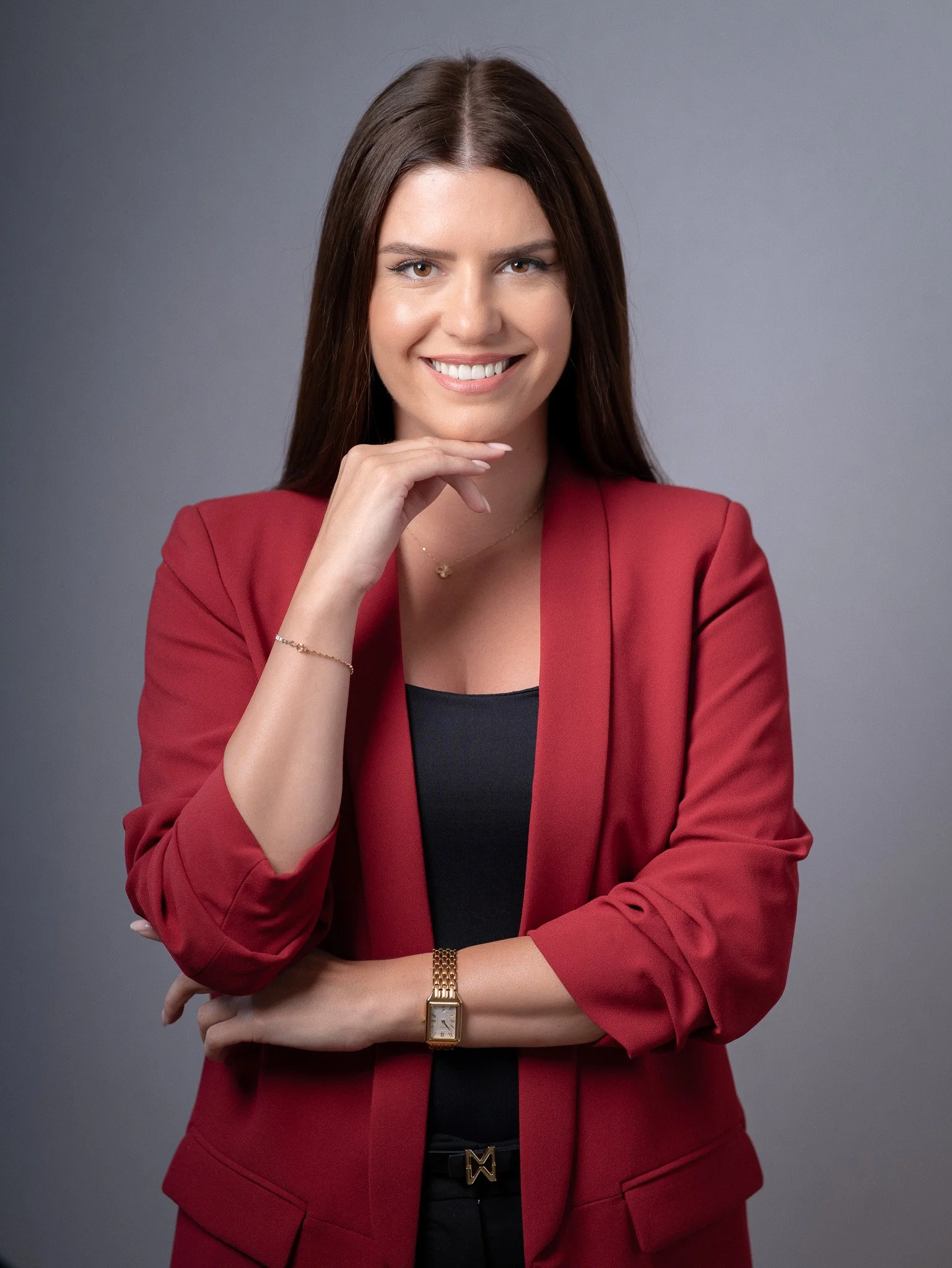 Woman in red professional look