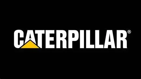 Caterpillar company logo with black background and white text, featuring a yellow triangle under the letter 'A'