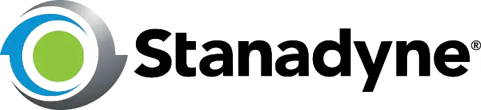Logo of Standadyne with black text, a circular graphic with blue and gray parts and a green circle in the center.