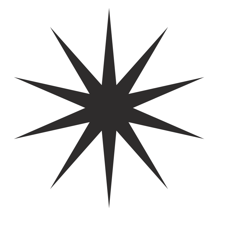 A black star with multiple points on a black background.