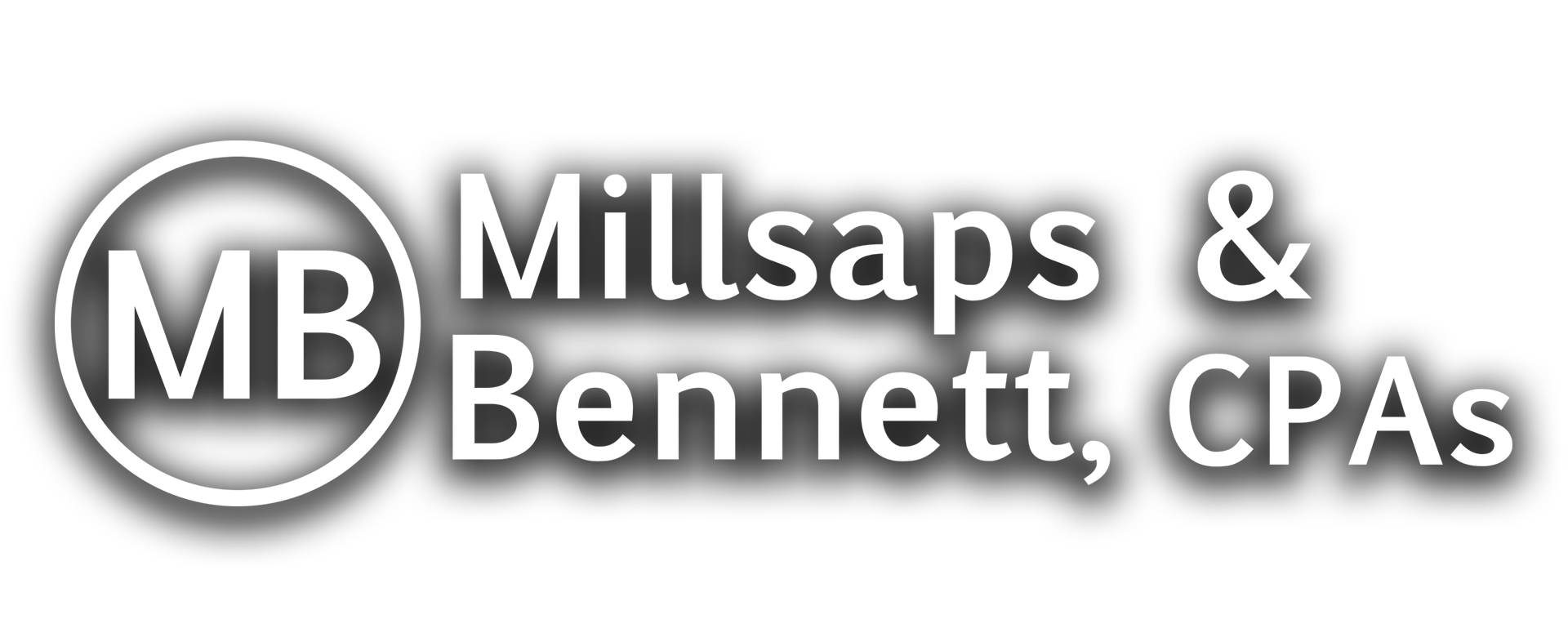 Logo with initials 'MB' inside a circle, followed by the text 'Millsaps & Bennett, CPAs' on a black background.