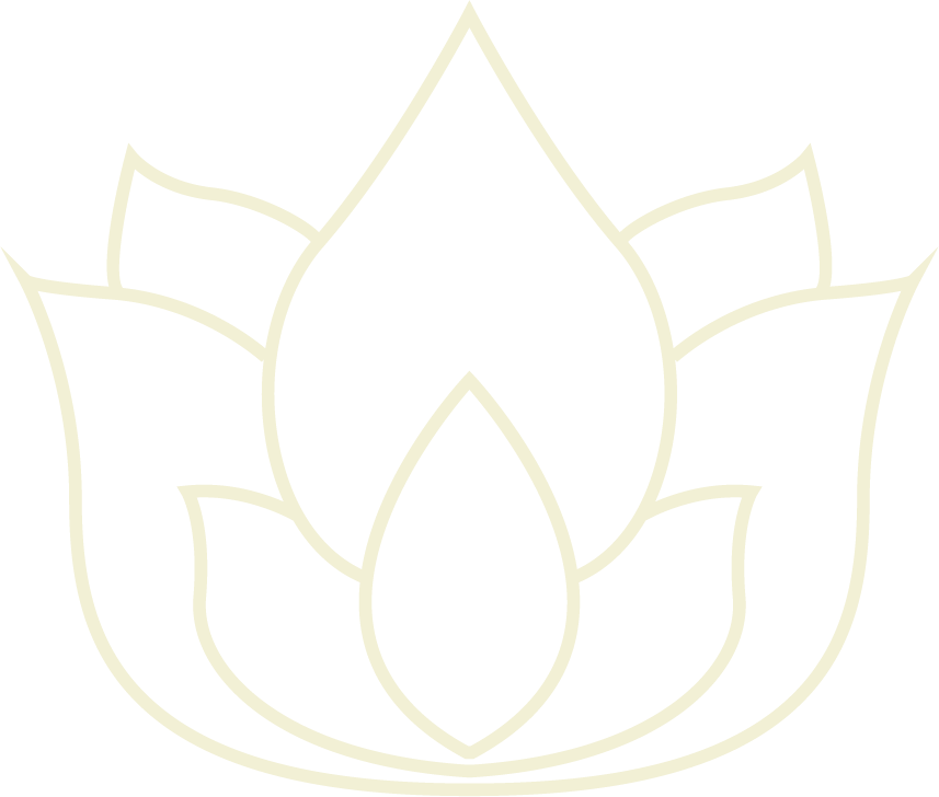 Outline of a stylized lotus flower with multiple petals on a black background.