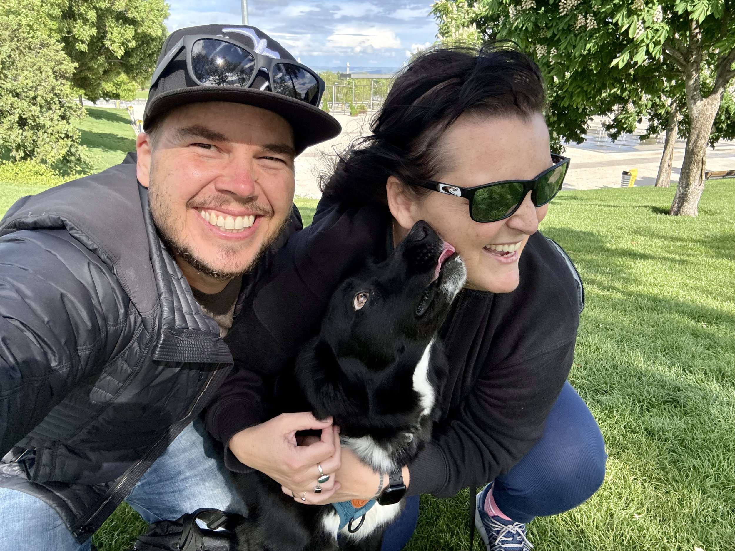 Personal moment with family and dog outside of leadership work