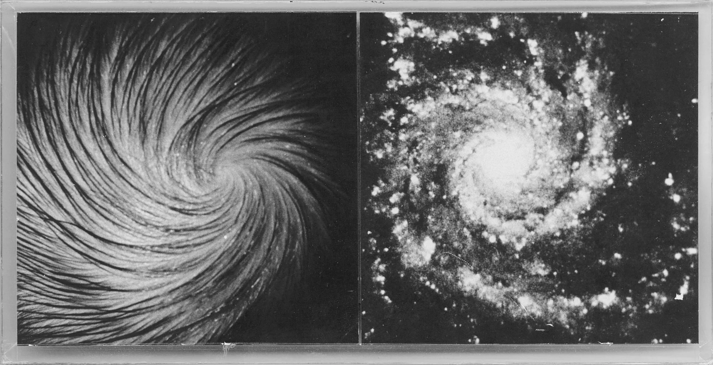 Kunstwerk aktuell, Wandbild, Haarwirbel eines Neugeborenen und Galaxie, Fotografie, 11 x 22cm von zeitgenössischem Düsseldorfer Künstler Eduard Winklhofer, Atelier Düsseldorf