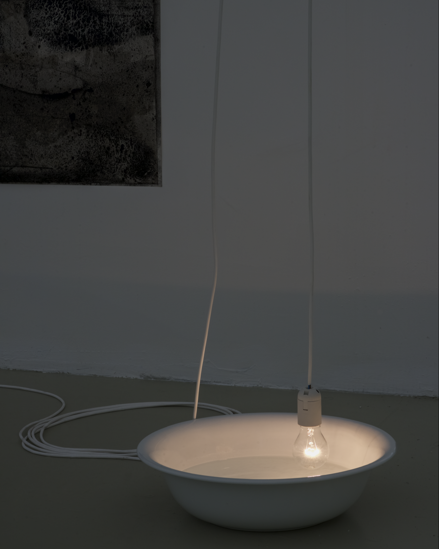 Arbeit ohne Titel, Glühlampe, Schüssel, Wasser 
