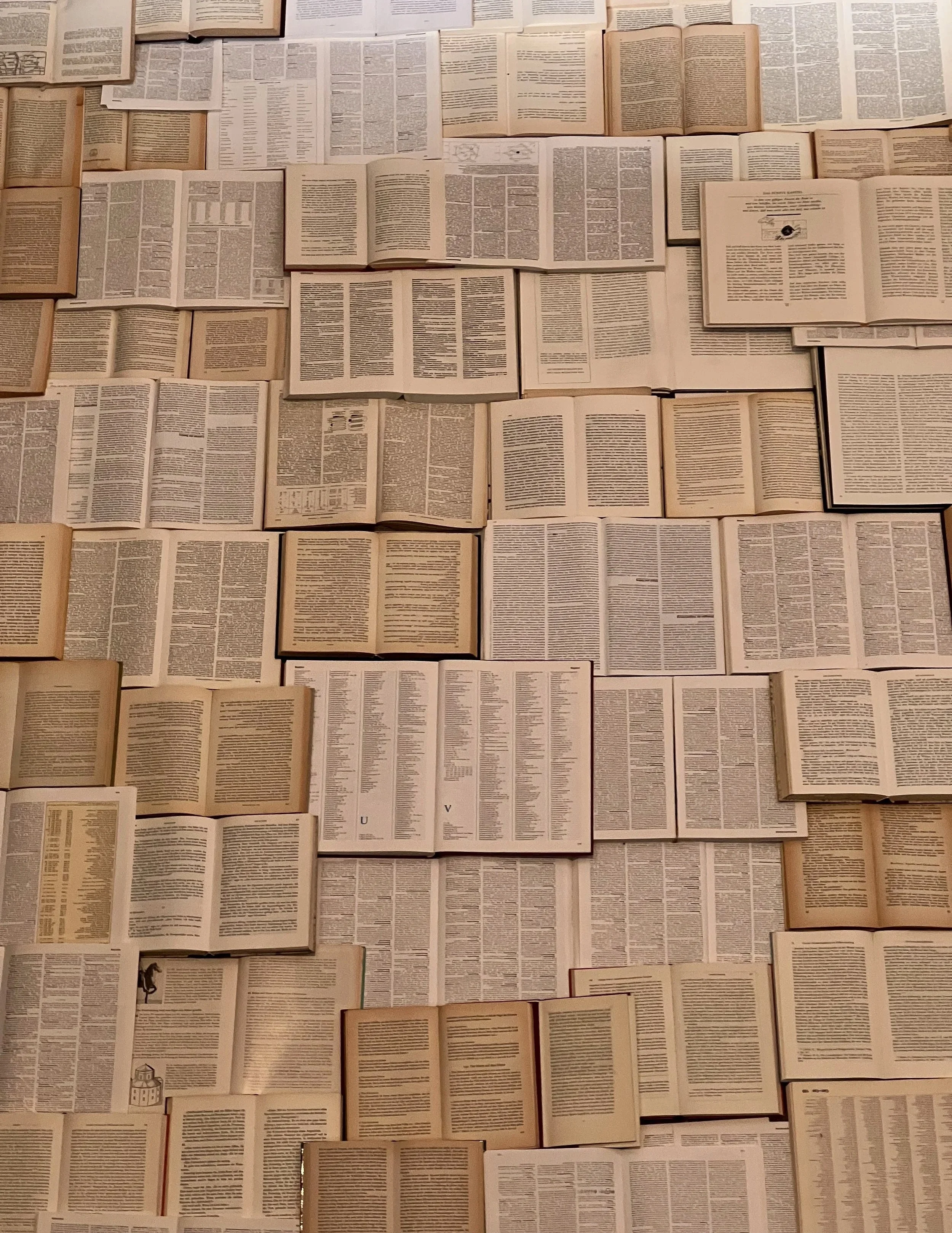 Detail, Große zeitgenössische Installation aus Büchern im Kesselhaus Bamberg Ausstellung des aktuellen Künstlers Eduard Winklhofer aus Düsseldorf