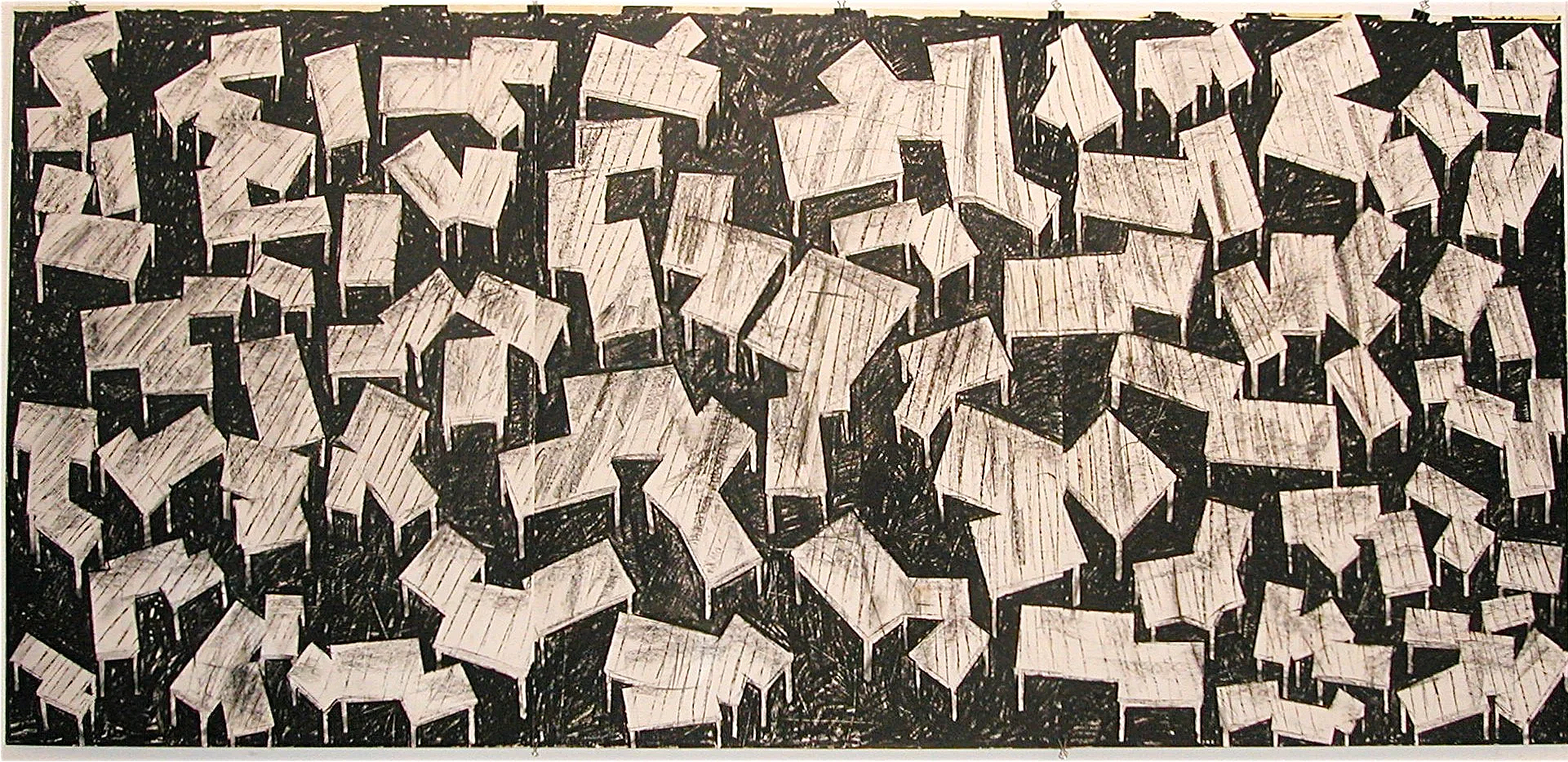 4 x 8m, Schwarz Weiß, Ölkreide auf Papier