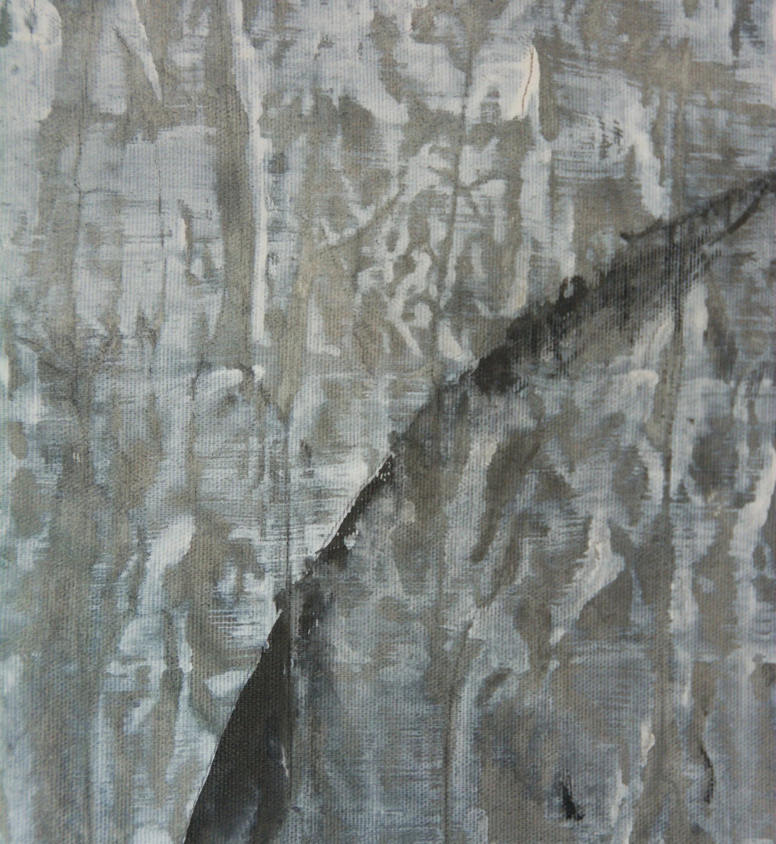 Nahaufnahme, Aktuelles Kunstwerk, Wandbild, 80 x 105cm, Chinesische Tusche auf Leinwand, von zeitgenössischem Düsseldorfer Künstler Eduard Winklhofer, Atelier Düsseldorf