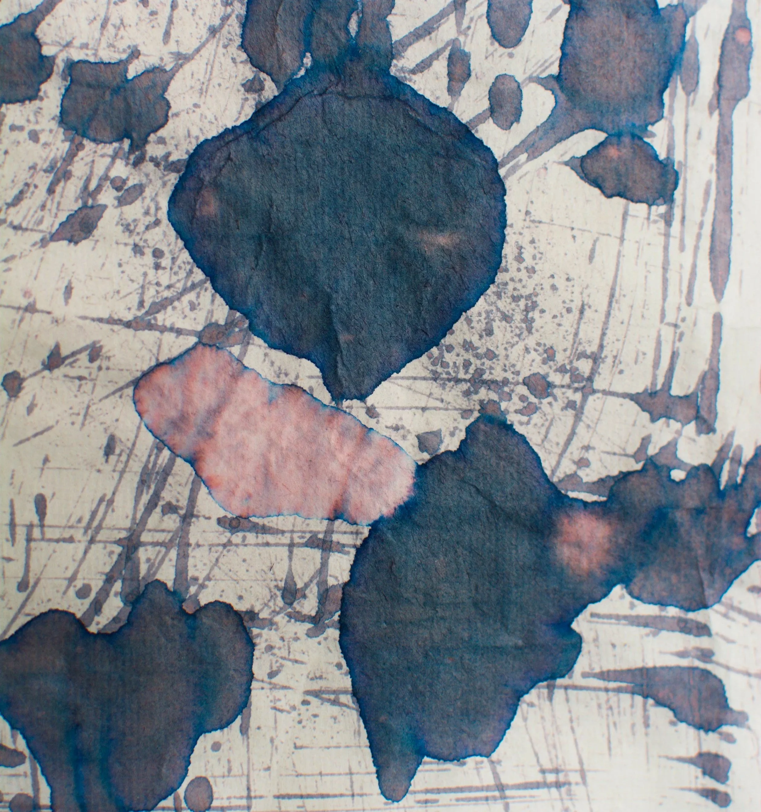 Nahaufnahme, Kunstwerk, Tinte auf japanischem Reispapier, von zeitgenössischem Düsseldorfer Künstler Eduard Winklhofer, Atelier Düsseldorf