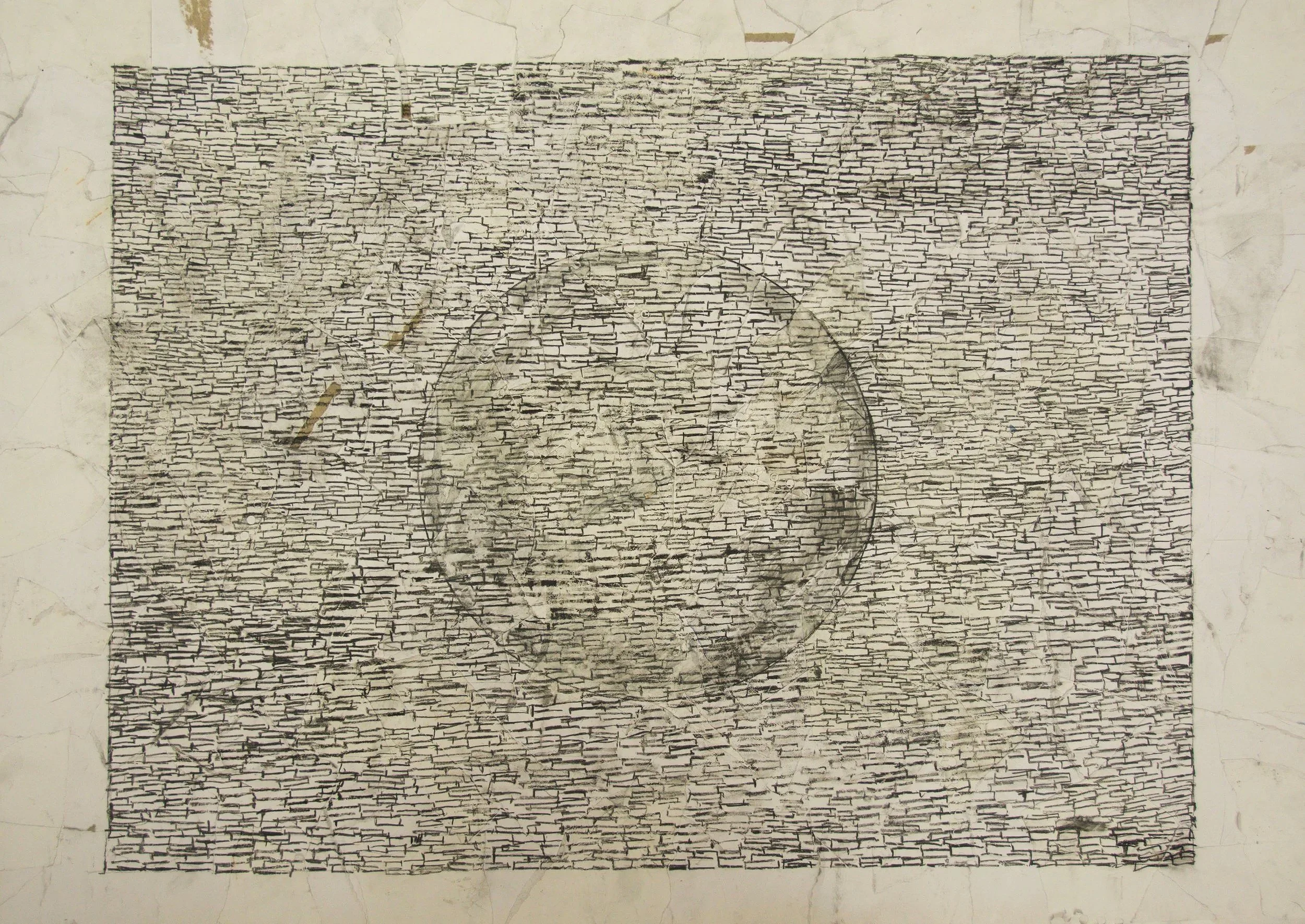 Kunstwerk aktuell, Wandbild, Graphit auf Papier, 70 x 100cm, Skizze für Installation, von zeitgenössischem Düsseldorfer Künstler Eduard Winklhofer, Atelier Düsseldorf