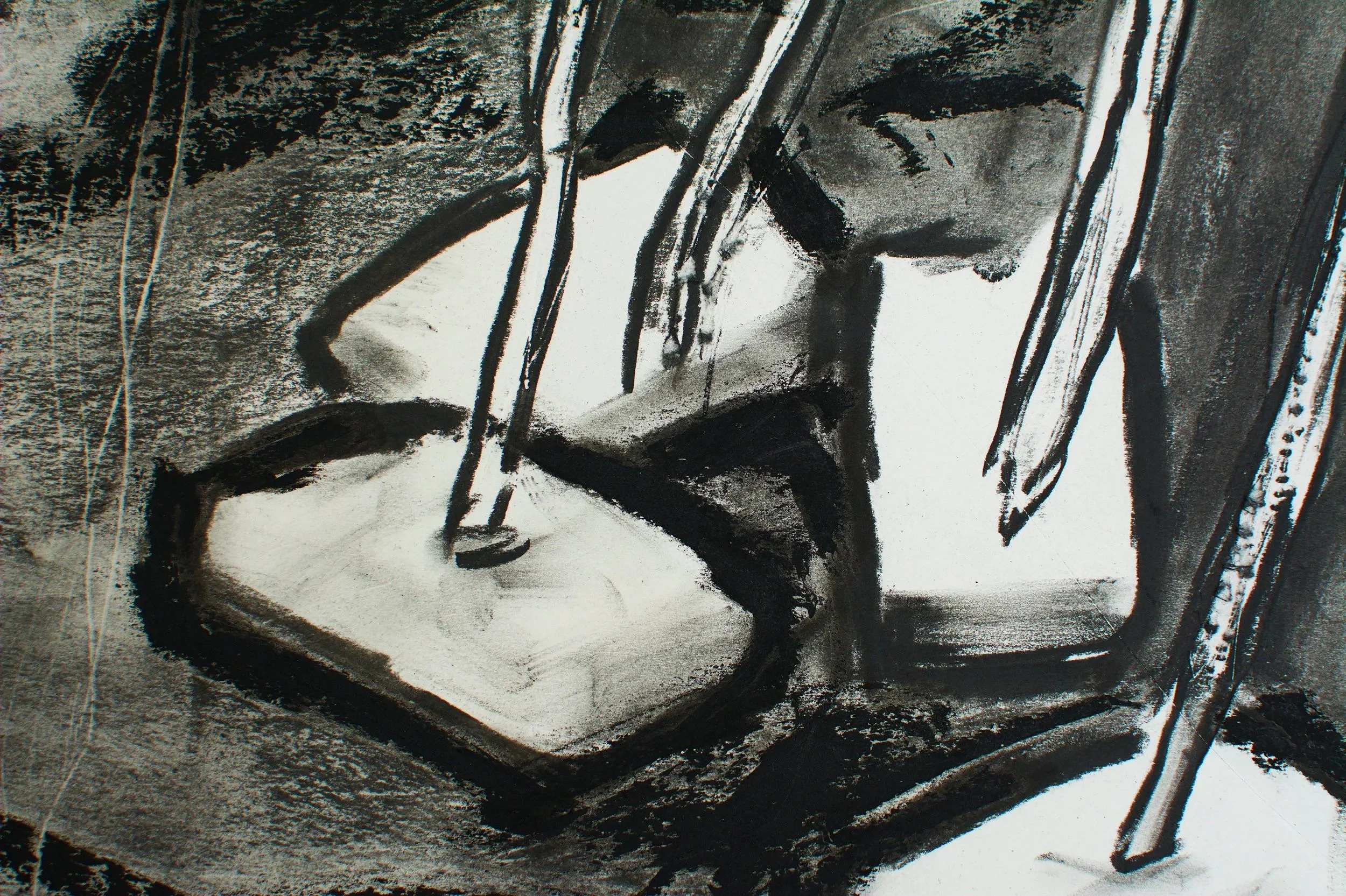 Nahaufnahme, Skizze für Installation, 43 x 60cm, Kohle auf Papier, von zeitgenössischem Düsseldorfer Künstler Eduard Winklhofer, Atelier Düsseldorf