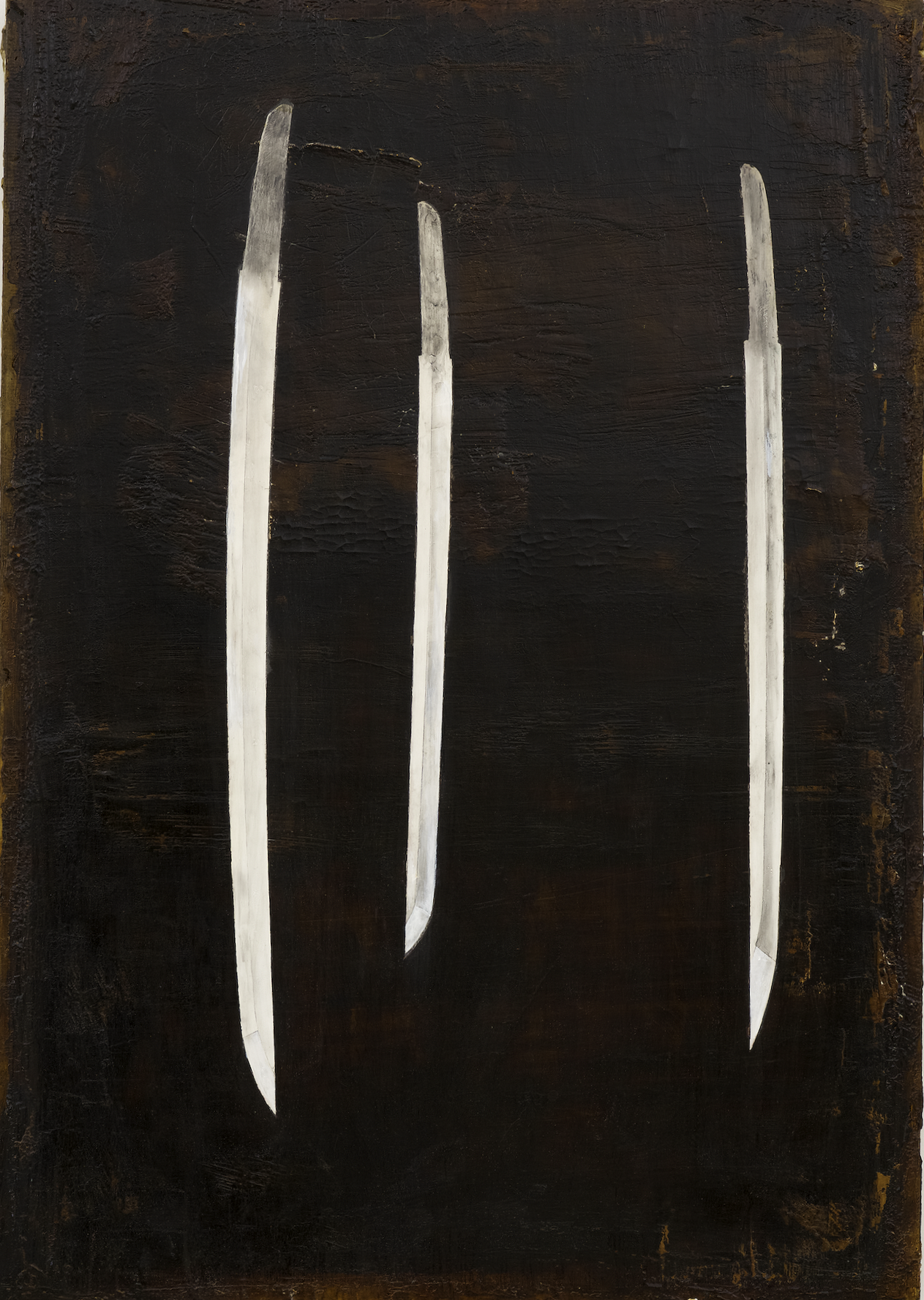 Eduard Winklhofer, zeitgenössische Kunst Düsseldorf, Künstler Atelier Düsseldorf, Katanas auf Gips, 70 x 100cm