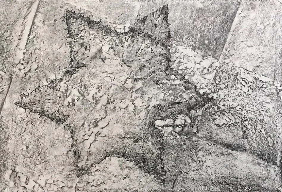 Kunstwerk aktuell, Wandbild, Stern, Graphit auf Papier, 70 x 100cm, von zeitgenössischem Düsseldorfer Künstler Eduard Winklhofer, Atelier Düsseldorf