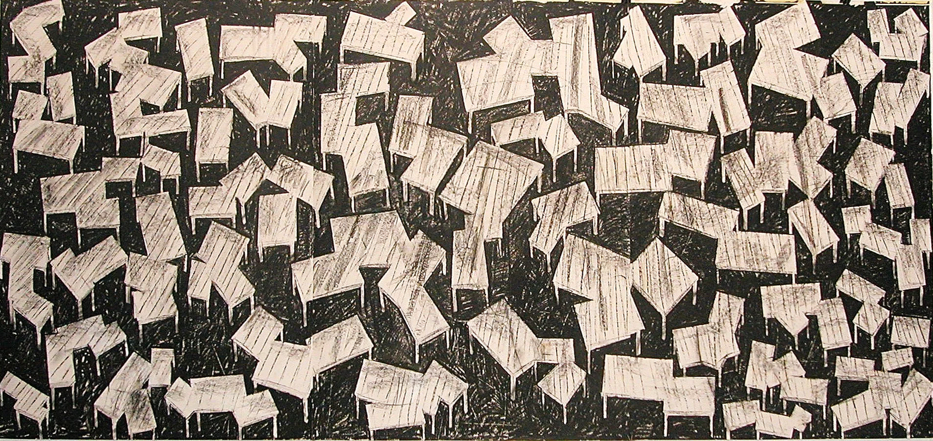 Eduard Winklhofer, zeitgenössische Kunst Düsseldorf, Künstler Atelier Düsseldorf, Original Mischtechnik auf Wand, aus der Serie Tische