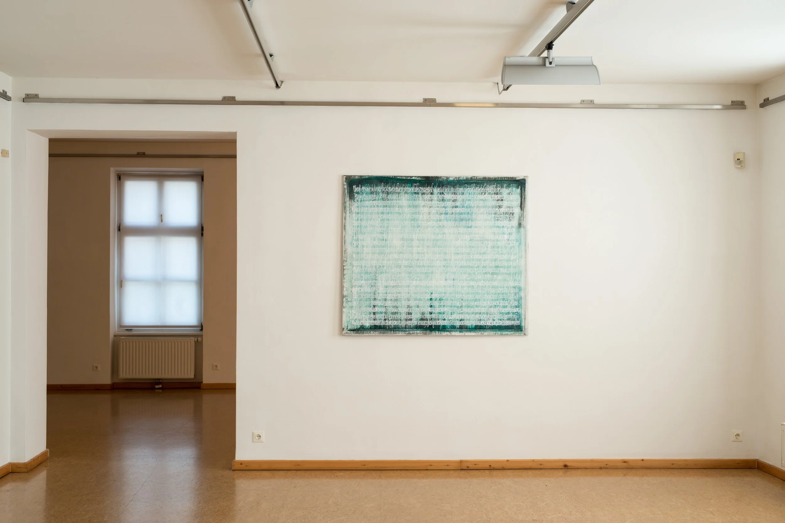 Kunstwerk, Wandbild aus der Serie Schriftbilder, Acryl auf Leinwand, Kunsthaus Köflach, von Düsseldorfer zeitgenössischem Künstler Eduard Winklhofer