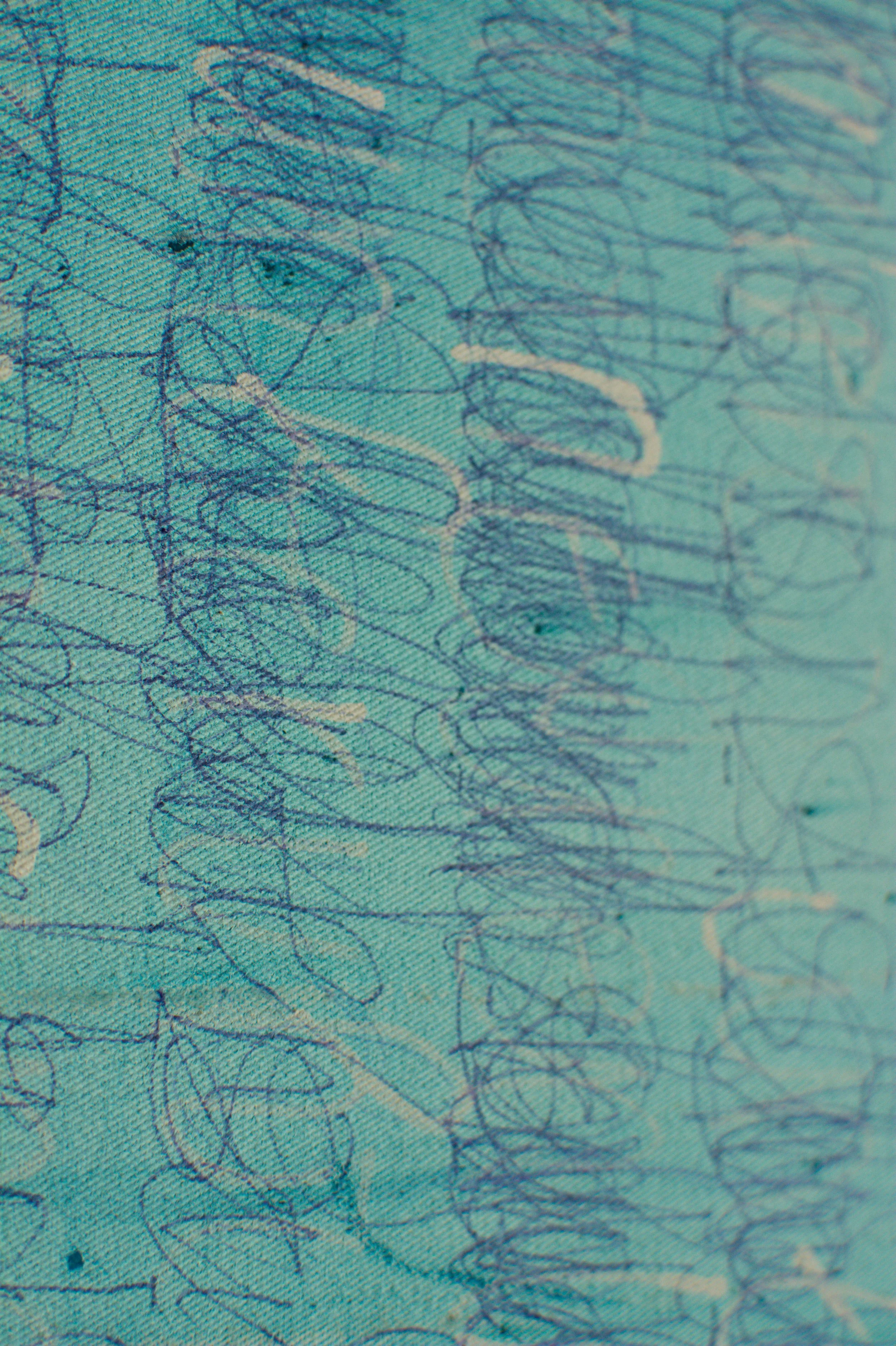 Nahaufnahme, Kunstwerk aktuell, Wandbild, Schriftbild, Acryl auf Leinwand, von zeitgenössischem Düsseldorfer Künstler Eduard Winklhofer, Atelier Düsseldorf