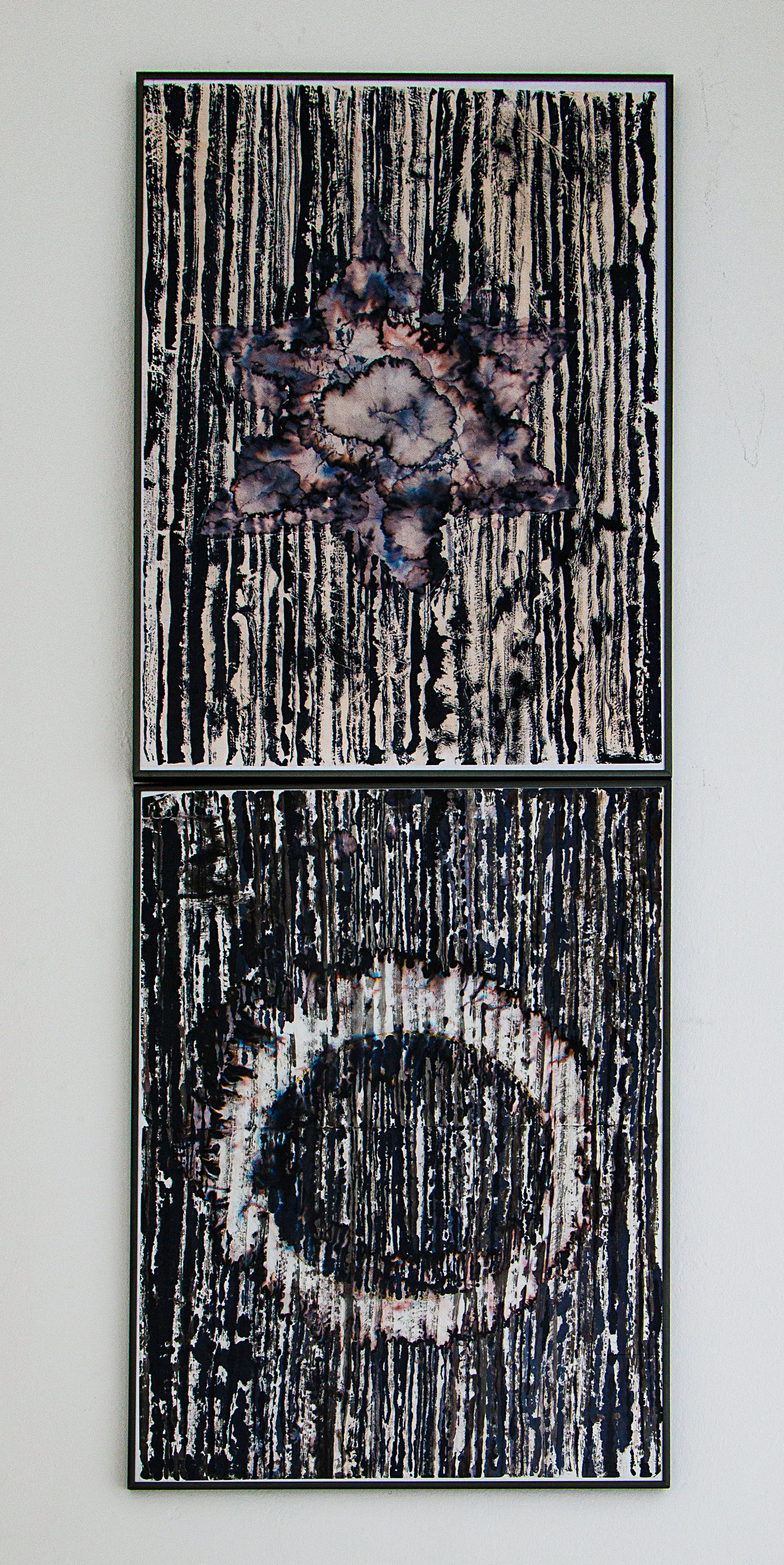 Kunstwerk aktuell, zwei Wandbilder, Stern, Tinte auf japanischem Reispapier, 70 x 100cm, von zeitgenössischem Düsseldorfer Künstler Eduard Winklhofer, Atelier Düsseldorf