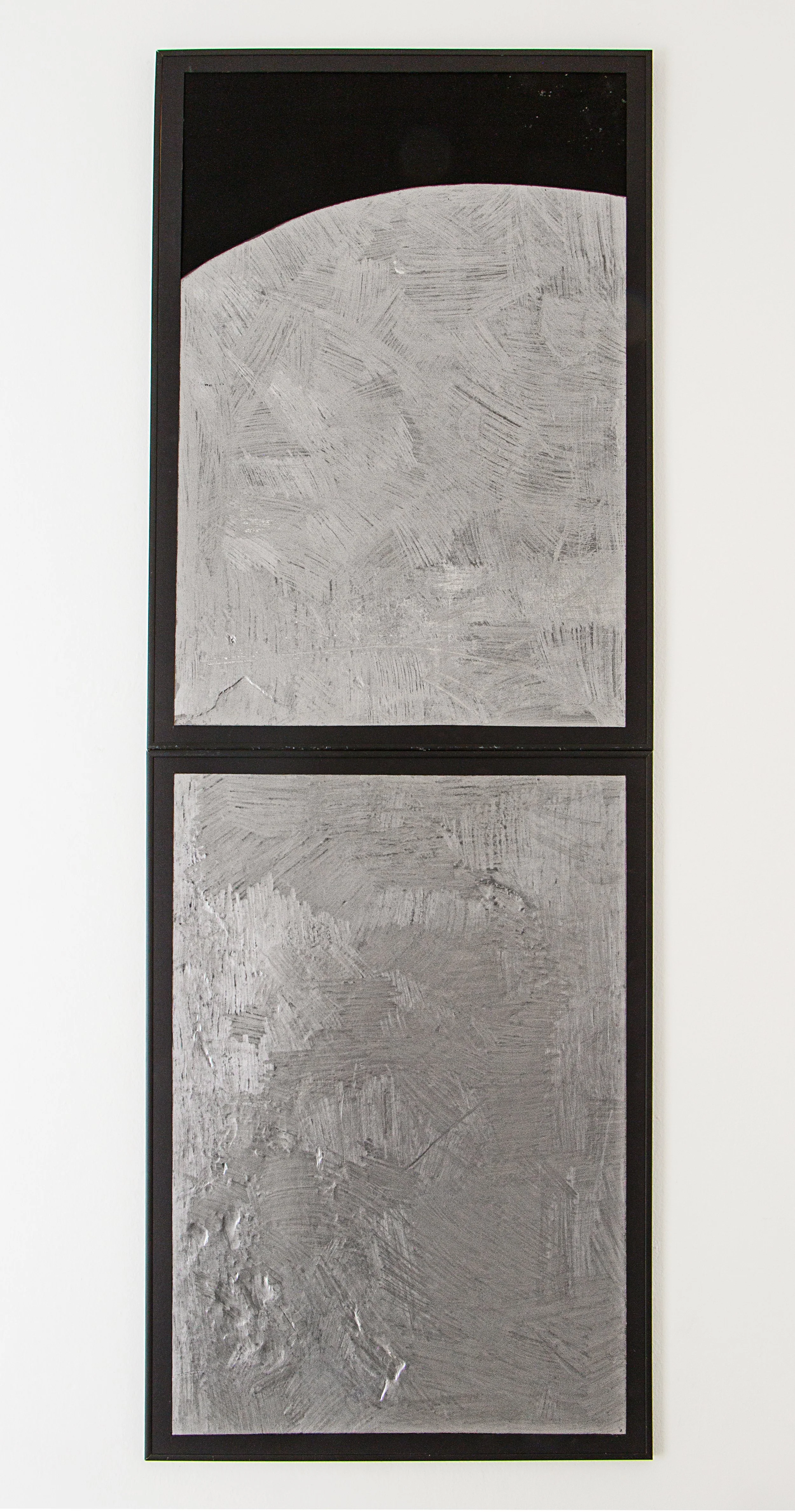 Ein zweist Panel-Kunstwerk aktuell, Wandbild, Graphit auf Papier, jeweils 70 x 100cm, von zeitgenössischem Düsseldorfer Künstler Eduard Winklhofer, Atelier Düsseldorf