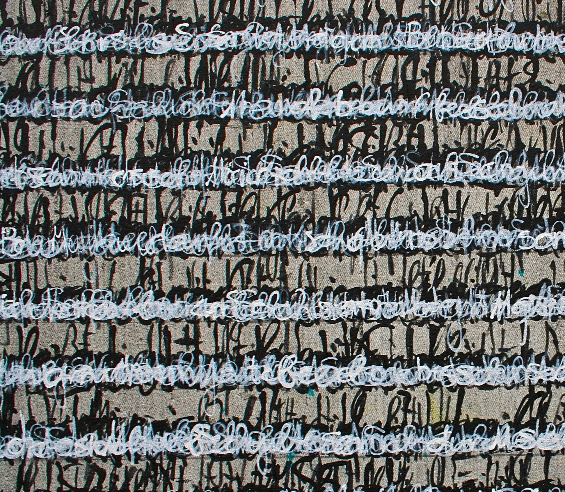 Nahaufnahme, Kunstwerk aktuell, Wandbild, Schriftbild, Acryl auf Leinwand, von zeitgenössischem Düsseldorfer Künstler Eduard Winklhofer, Atelier Düsseldorf